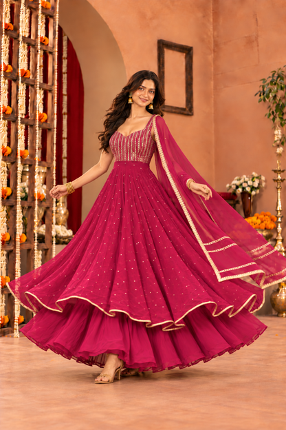 MITALI BURGUNDY FUSION ANARKALI SET