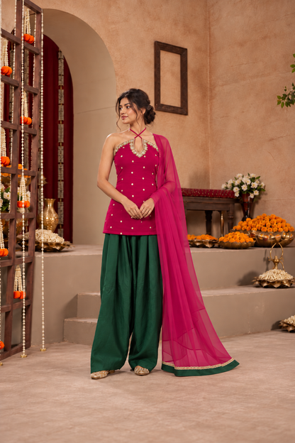 JASMIN PINK GREEN EMBELLISHED FARSHI SET