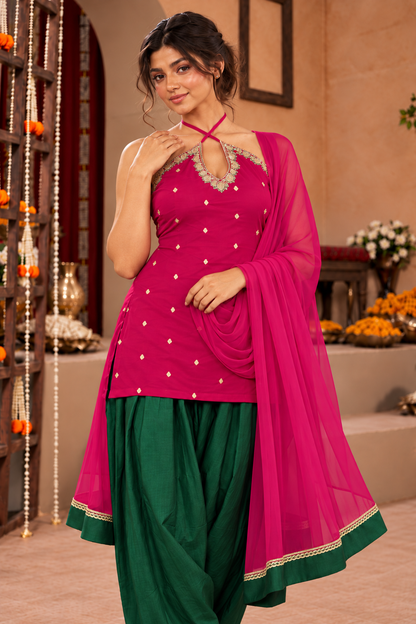JASMIN PINK GREEN EMBELLISHED FARSHI SET