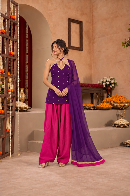 SAKSHI PURPLE PINK EMBELLISHED FARSHI SET