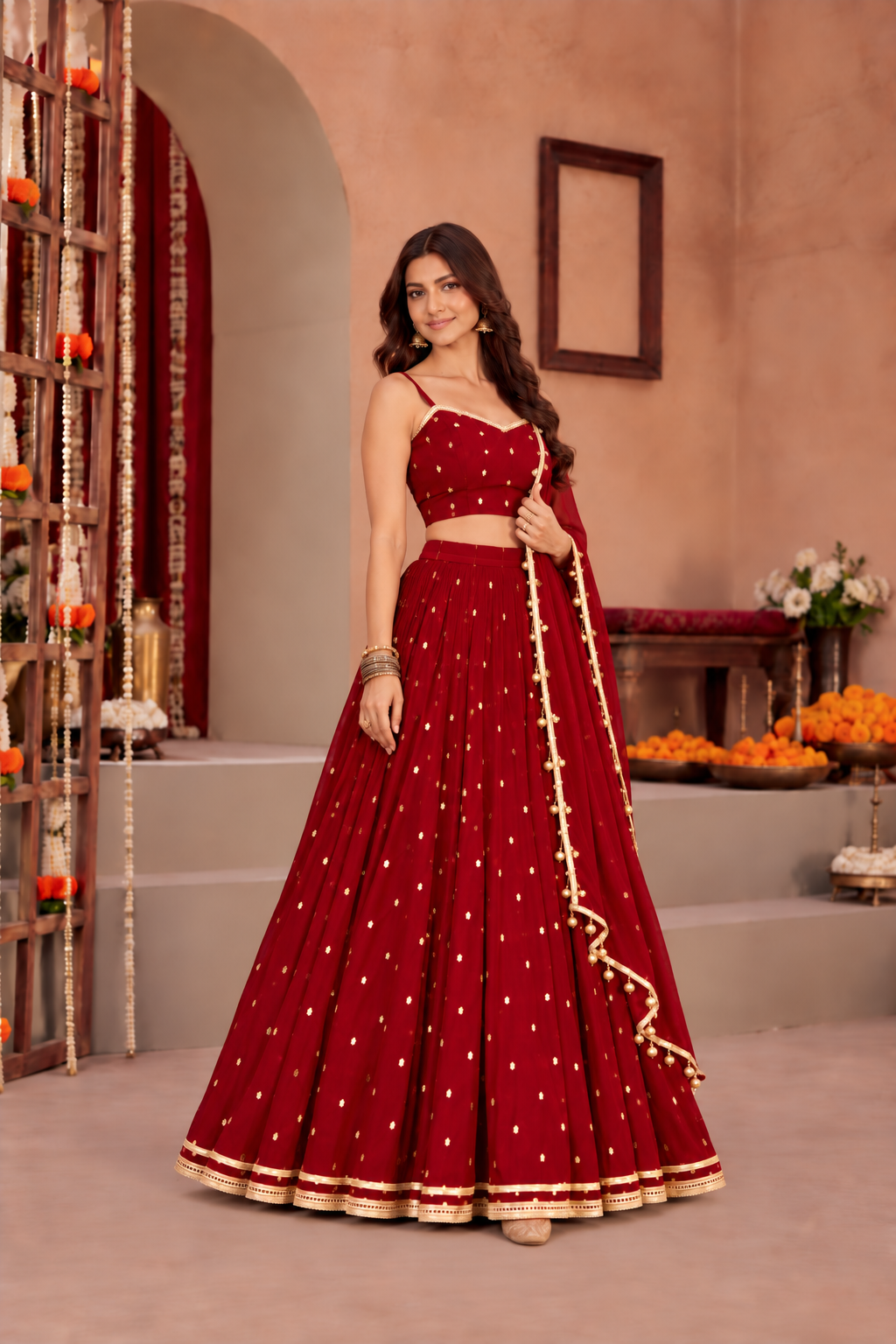 SAADHVI MAROON FESTIVE LEHENGA