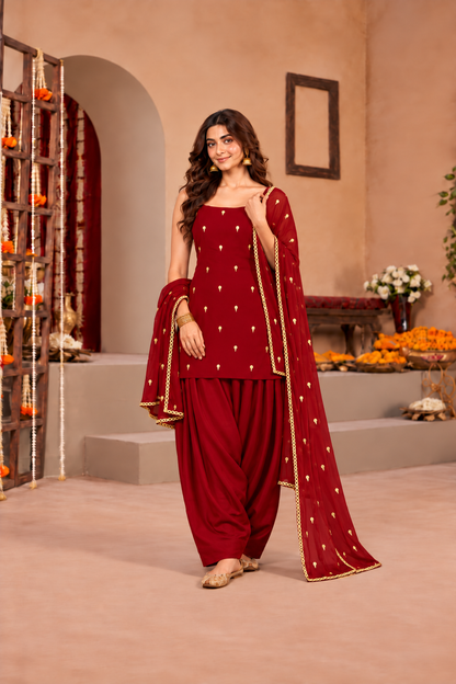 CHARU MAROON FESTIVE FARSHI SALWAR SET