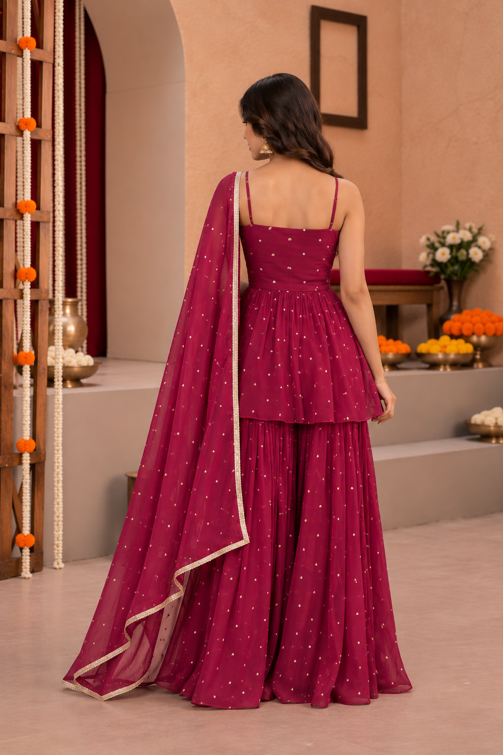 HRIDYA BURGUNDY SHARARA SET
