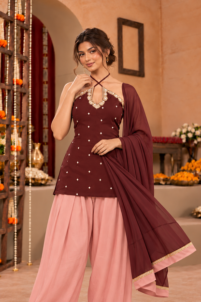 SHALINI WINE BLUSH PINK EMBELLISHED FARSHI SET