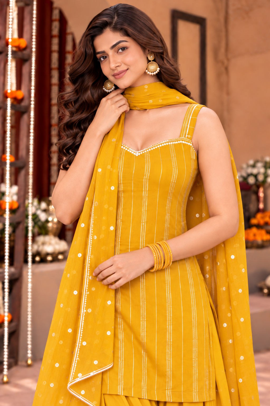TANUJA LUREX FUSION YELLOW FARSHI SET
