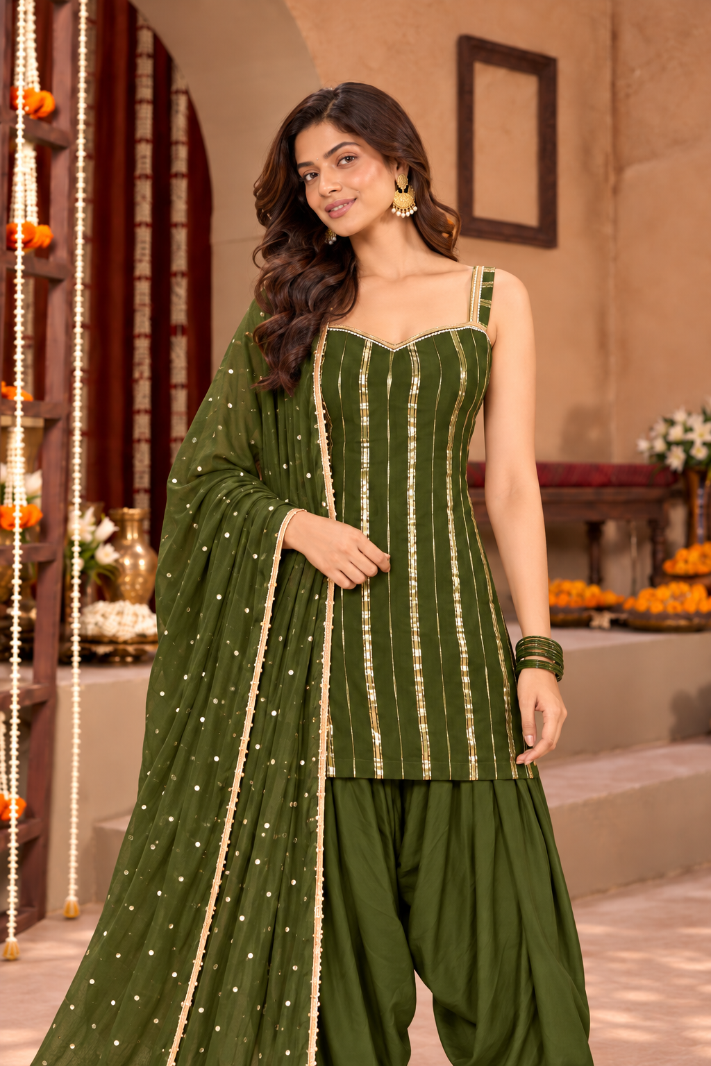 DIPIKA LUREX FUSION GREEN FARSHI SET