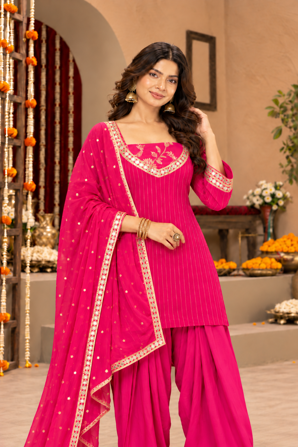 NARGIS LUREX FUSION PINK FARSHI SET