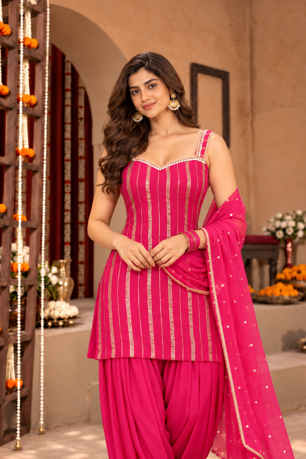 POOJA LUREX FUSION PINK FARSHI SET