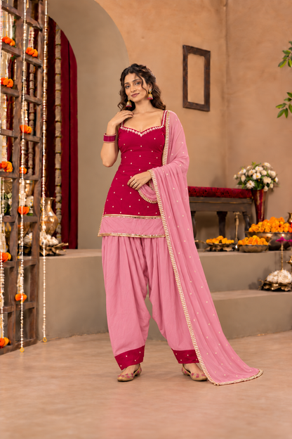 PARUL RUBY PINK COLOR BLOCK FARSHI SET