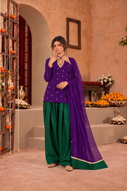 SAKINA PURPLE GREEN EMBELLISHED FARSHI SET