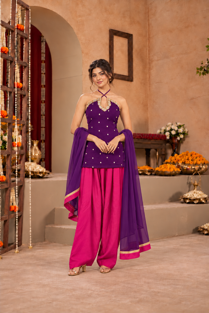 SAKSHI PURPLE PINK EMBELLISHED FARSHI SET