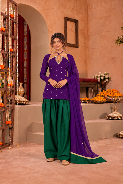 SAKINA PURPLE GREEN EMBELLISHED FARSHI SET