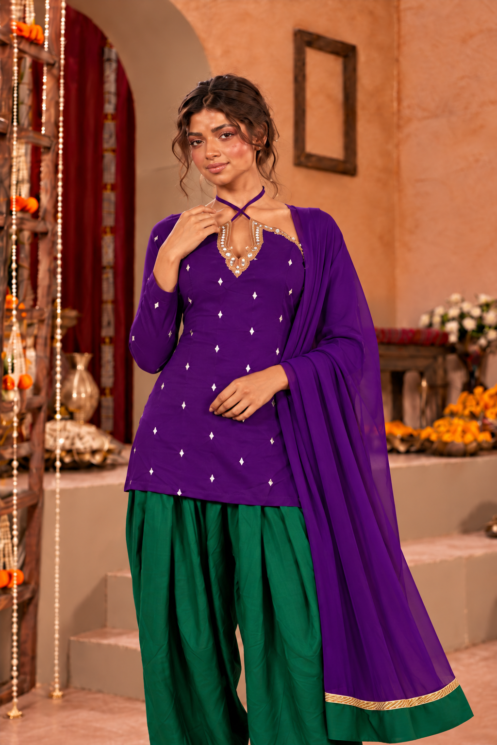 SAKINA PURPLE GREEN EMBELLISHED FARSHI SET
