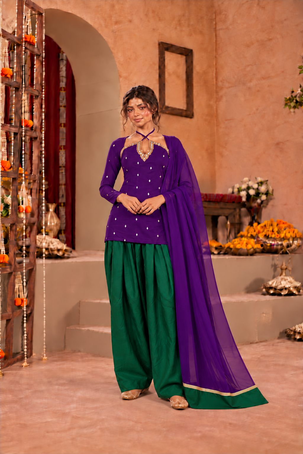 SAKINA PURPLE GREEN EMBELLISHED FARSHI SET