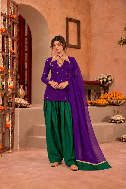 SAKINA PURPLE GREEN EMBELLISHED FARSHI SET