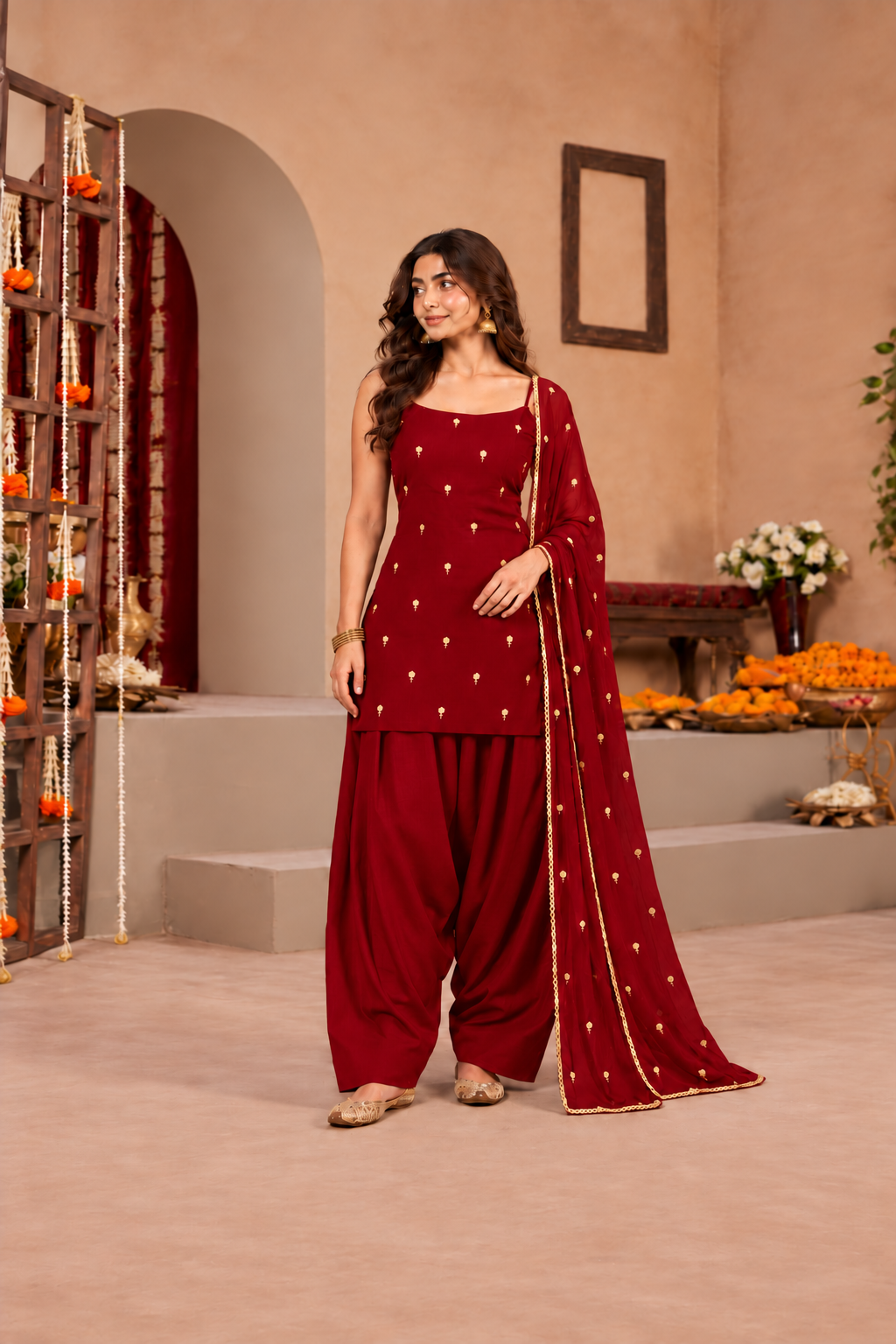 CHARU MAROON FESTIVE FARSHI SALWAR SET