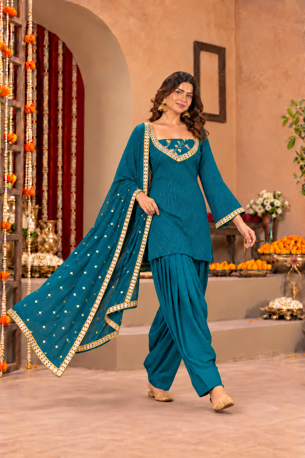 KANCHI LUREX FUSION TEAL FARSHI SET