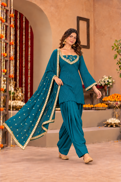 KANCHI LUREX FUSION TEAL FARSHI SET