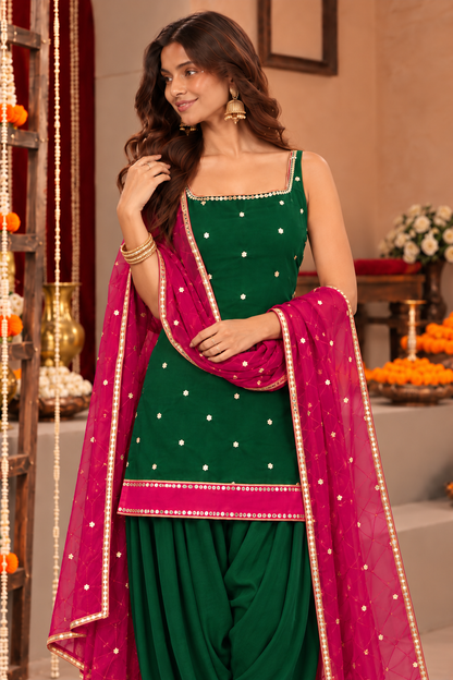 JUHI PINK GREEN COLOR BLOCK FARSHI SET