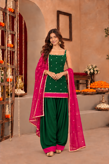 JUHI PINK GREEN COLOR BLOCK FARSHI SET