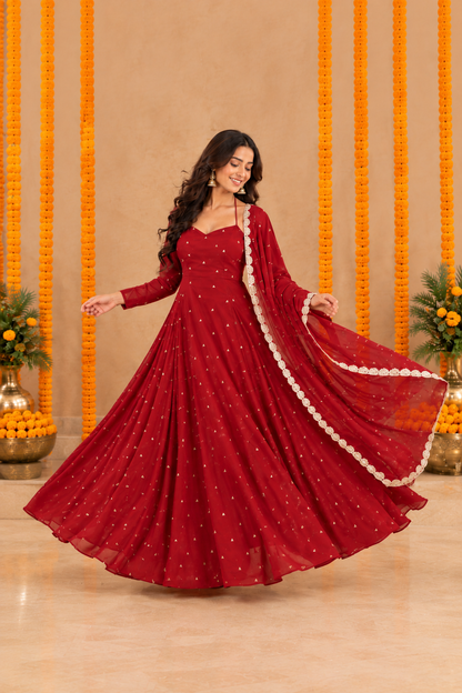 ISHANI RED ANARKALI SET