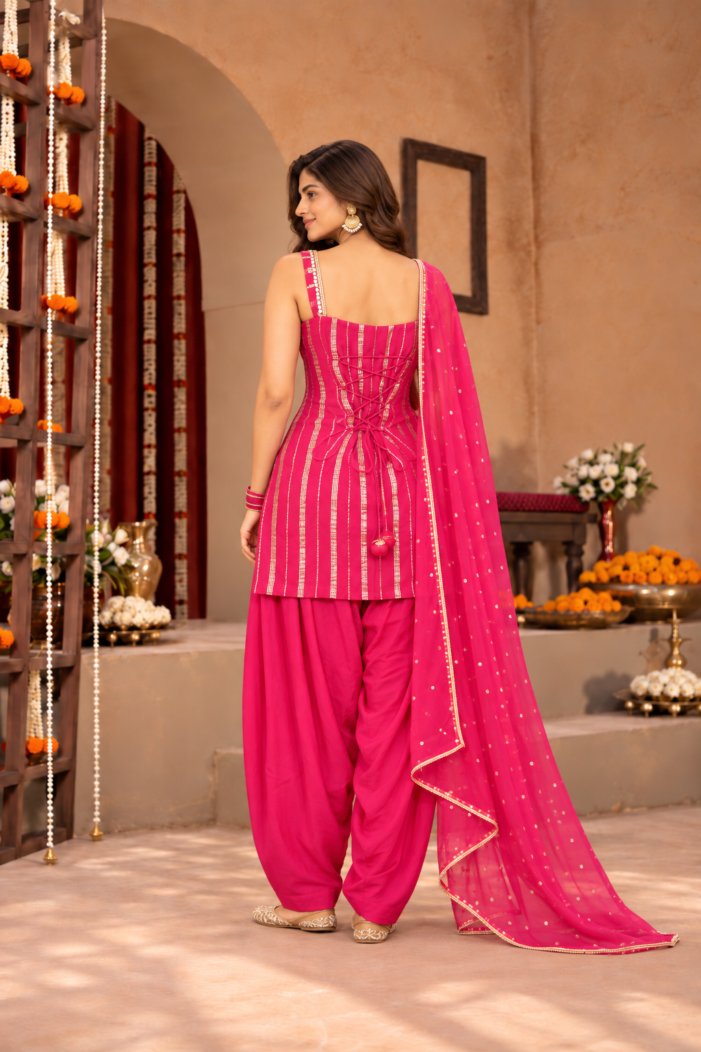 POOJA LUREX FUSION PINK FARSHI SET