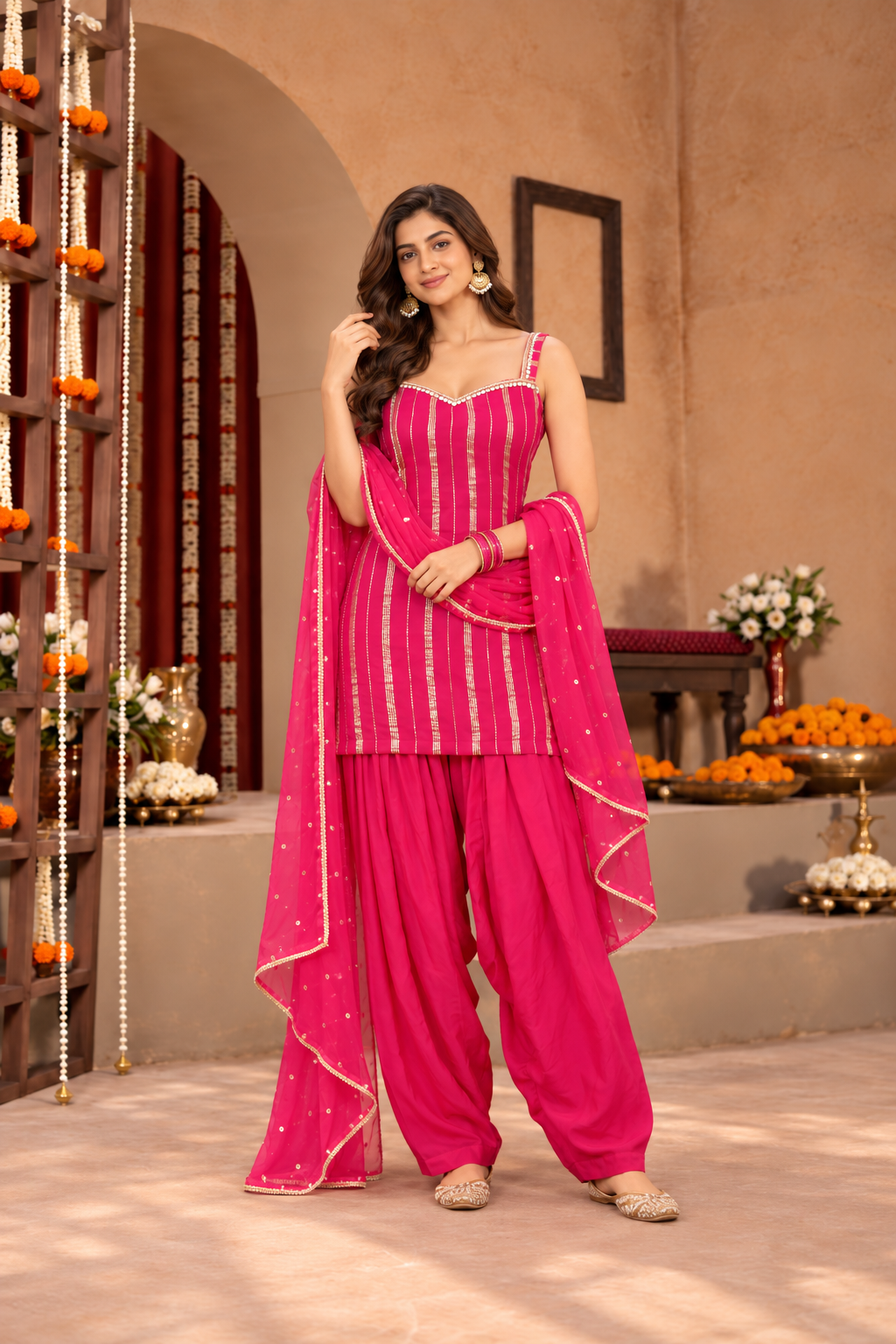 POOJA LUREX FUSION PINK FARSHI SET