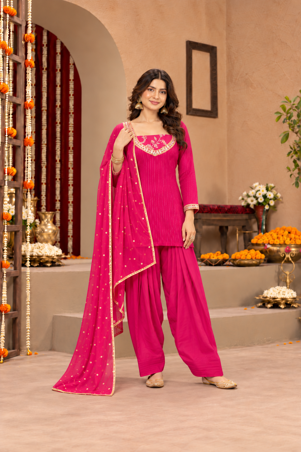 NARGIS LUREX FUSION PINK FARSHI SET