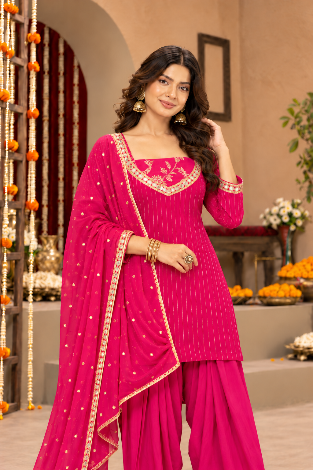 NARGIS LUREX FUSION PINK FARSHI SET