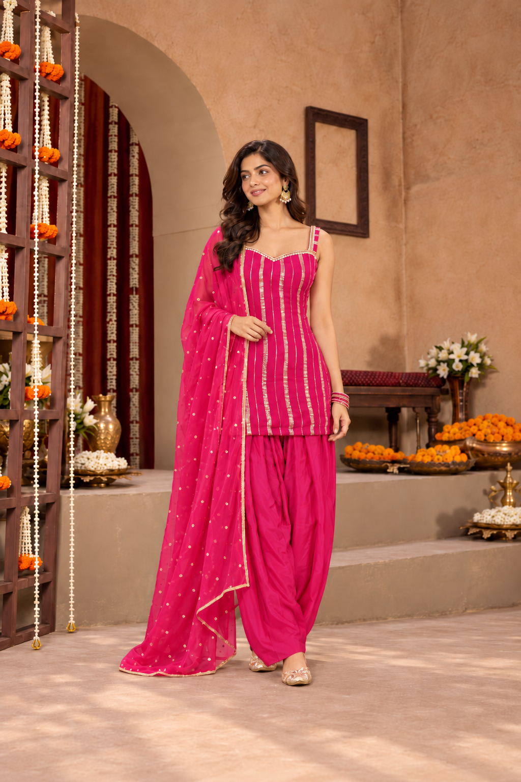 POOJA LUREX FUSION PINK FARSHI SET