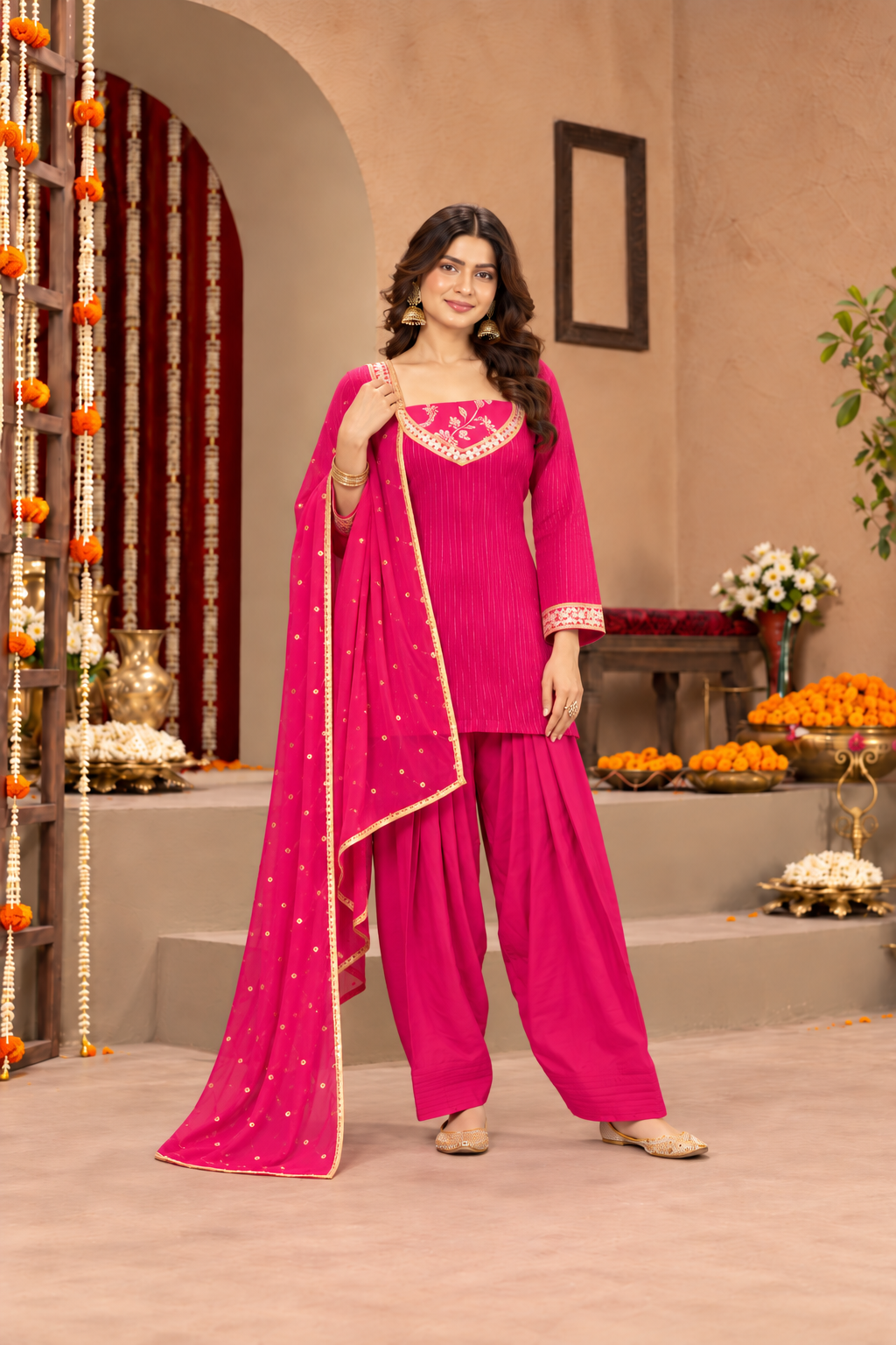 NARGIS LUREX FUSION PINK FARSHI SET