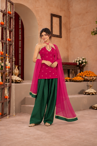 JASMIN PINK GREEN EMBELLISHED FARSHI SET