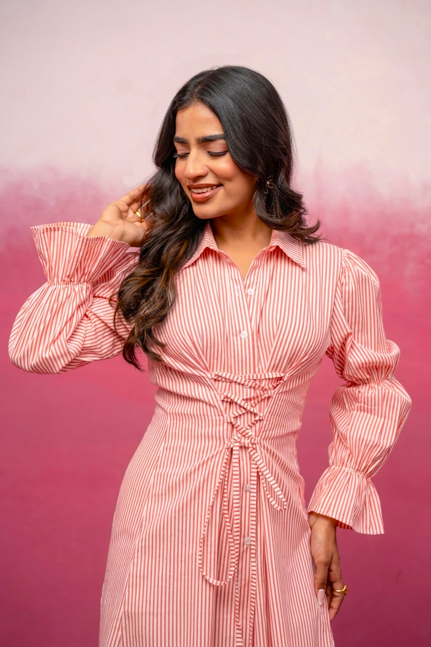 LAUREL RED STRIPED CORSET DRESS