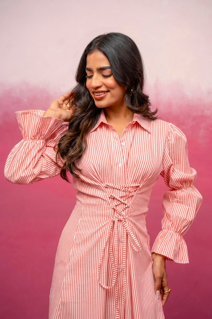 LAUREL RED STRIPED CORSET DRESS