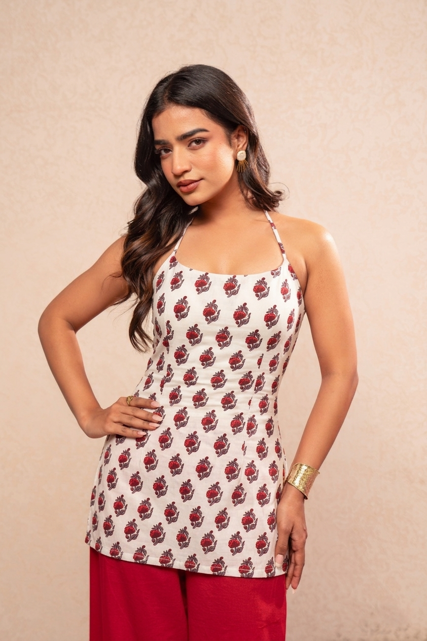 INIKA FLORAL HALTER NECK KURTI