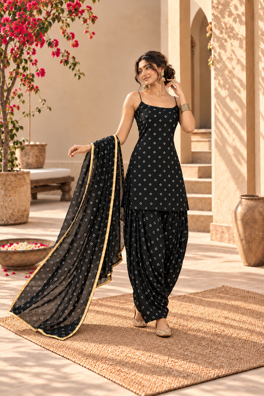 ANYRA BLACK BANDHEJ FARSHI SET
