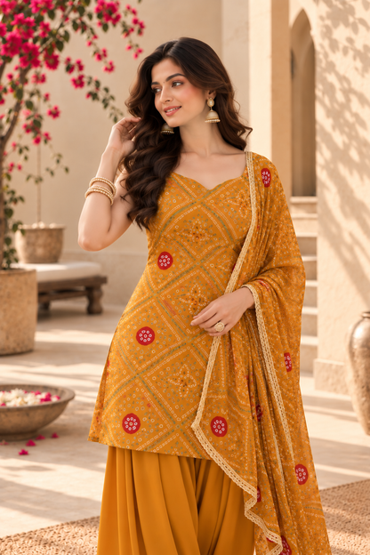 CHHAYA YELLOW BANDHEJ FARSHI SET