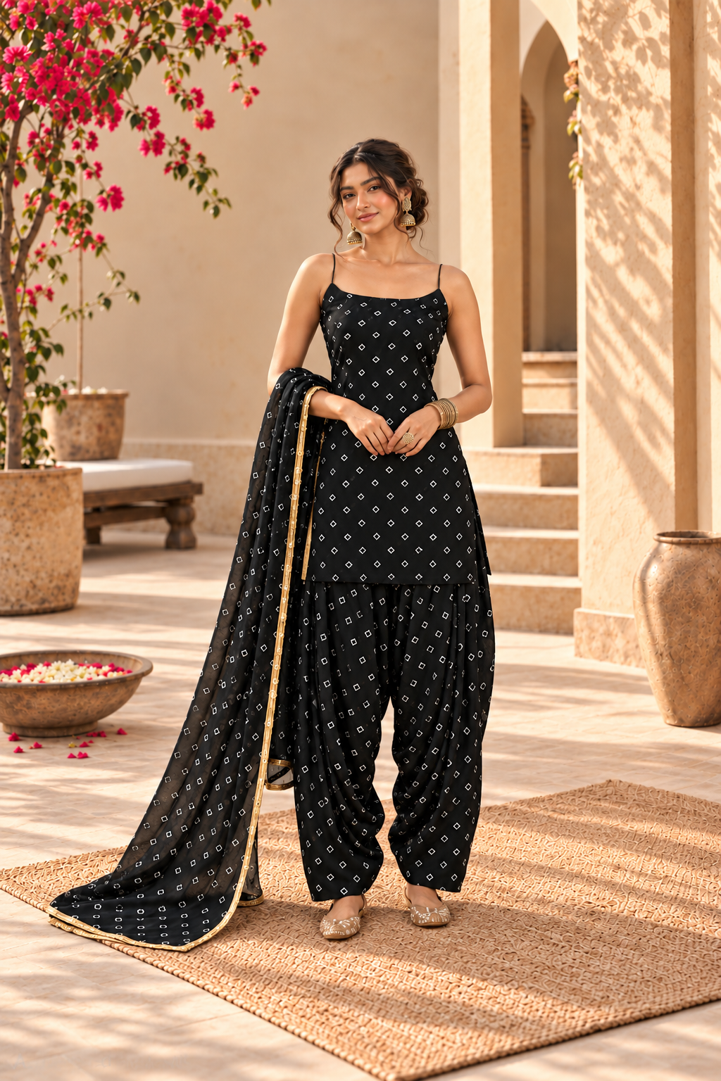 ANYRA BLACK BANDHEJ FARSHI SET