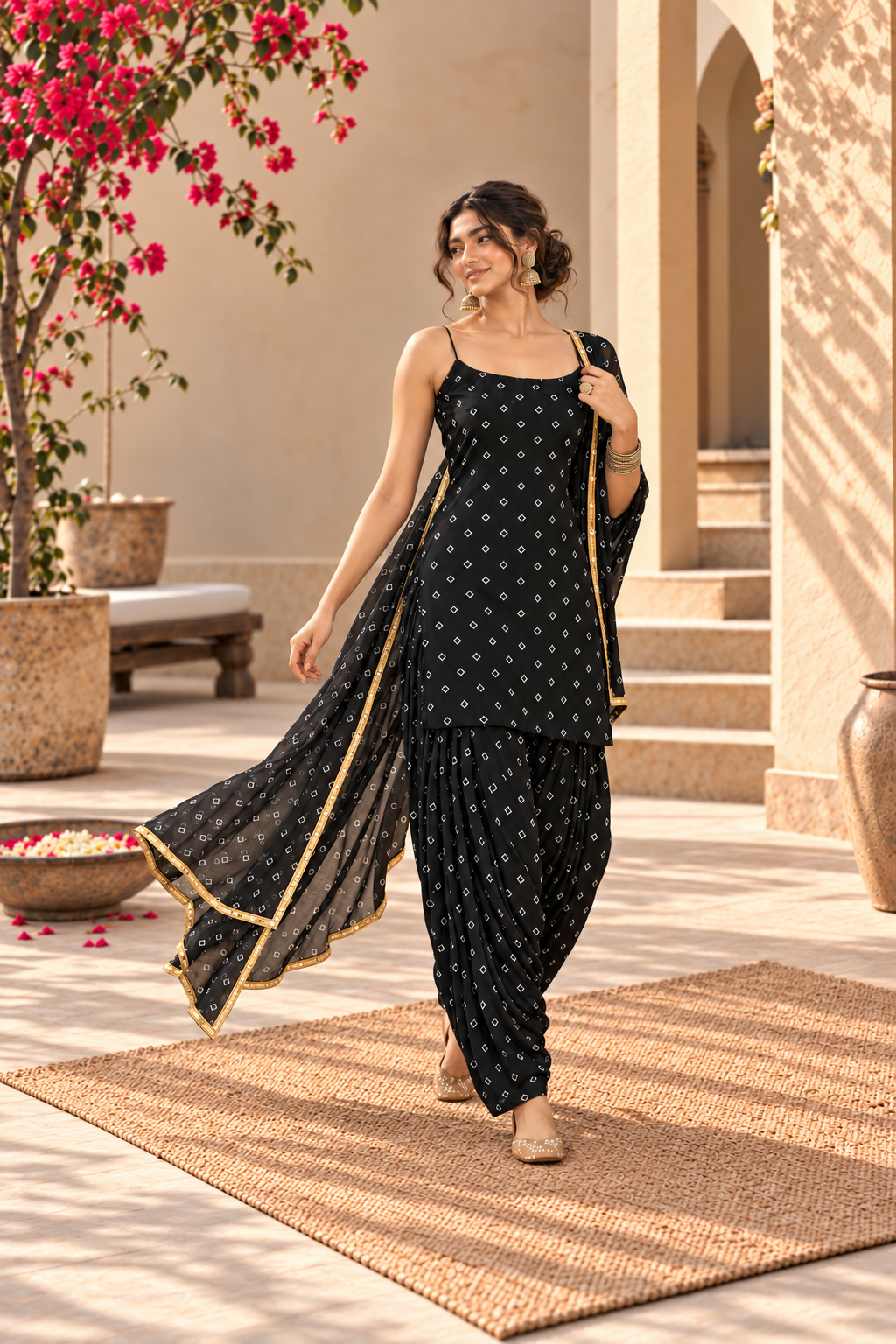 ANYRA BLACK BANDHEJ FARSHI SET