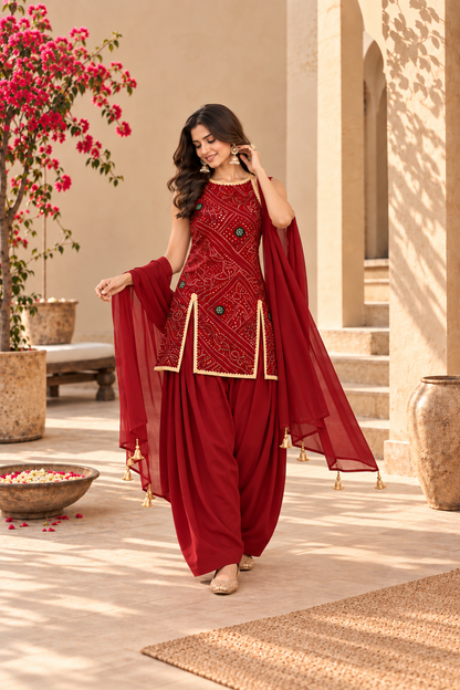 AYUSHI RED BANDHEJ FARSHI SET