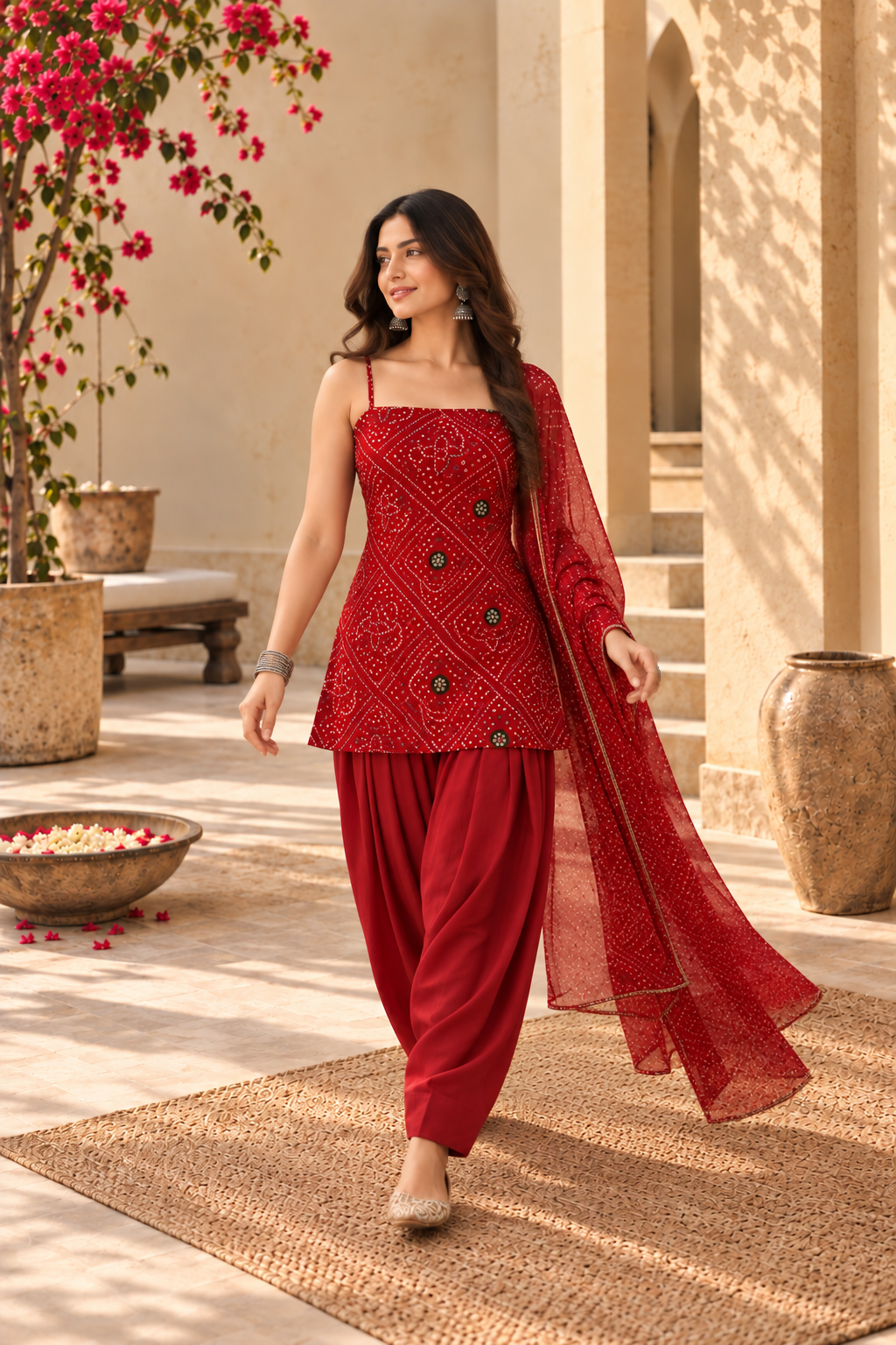 JONITA RED BANDHEJ FARSHI SET