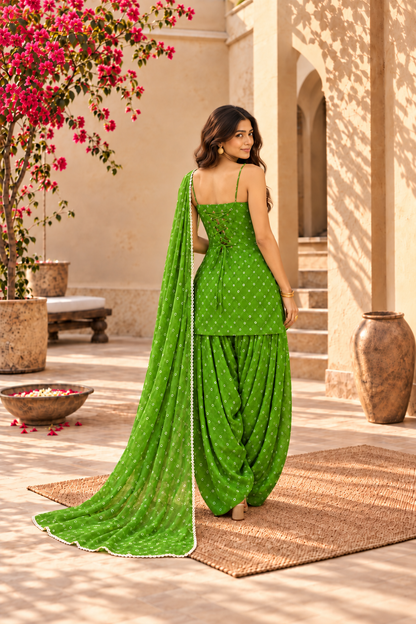 CHELSI GREEN BANDHEJ FARSHI SET