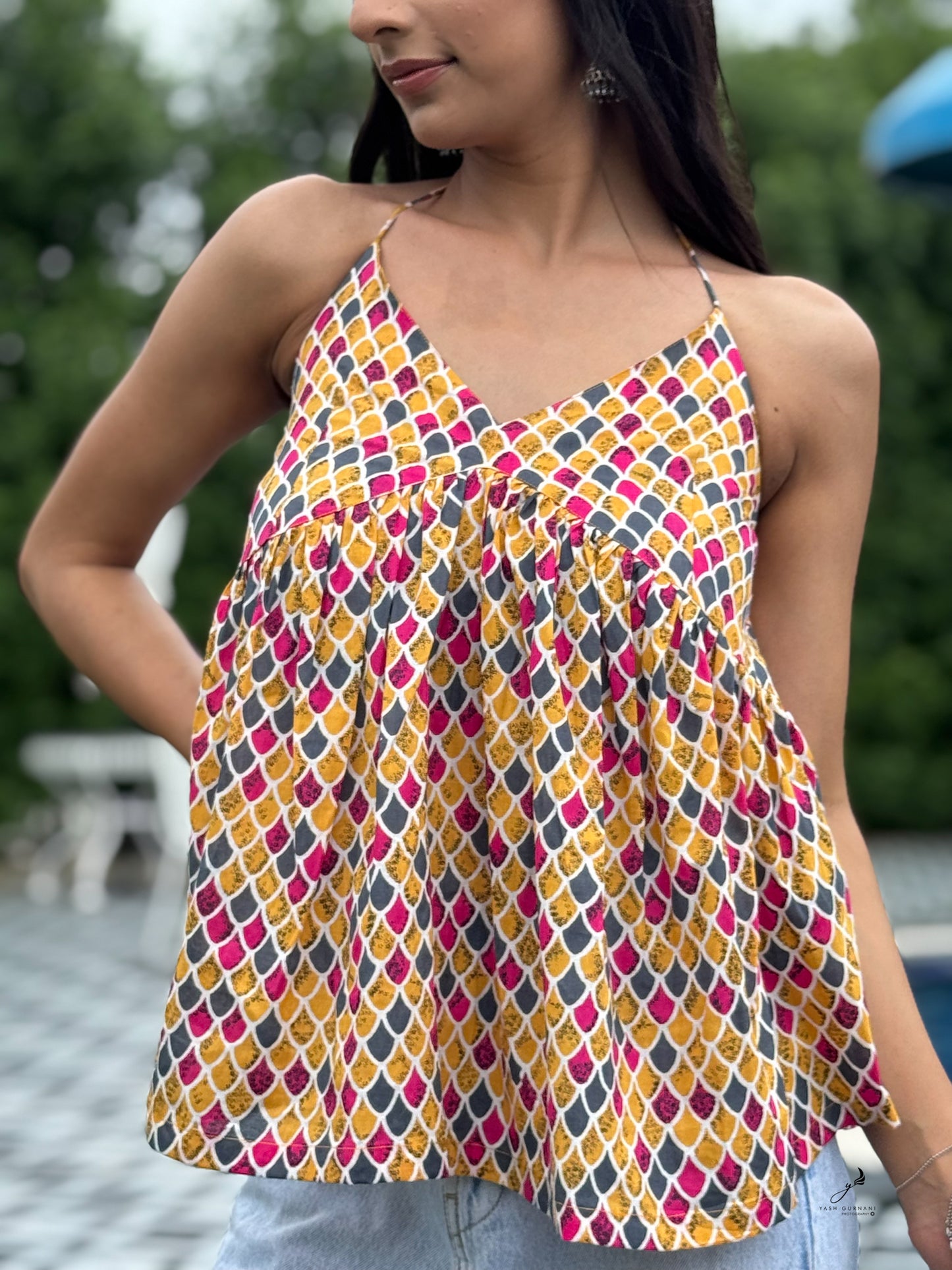 SUHANA YELLOW COTTON HALTER NECK SHORT KURTI