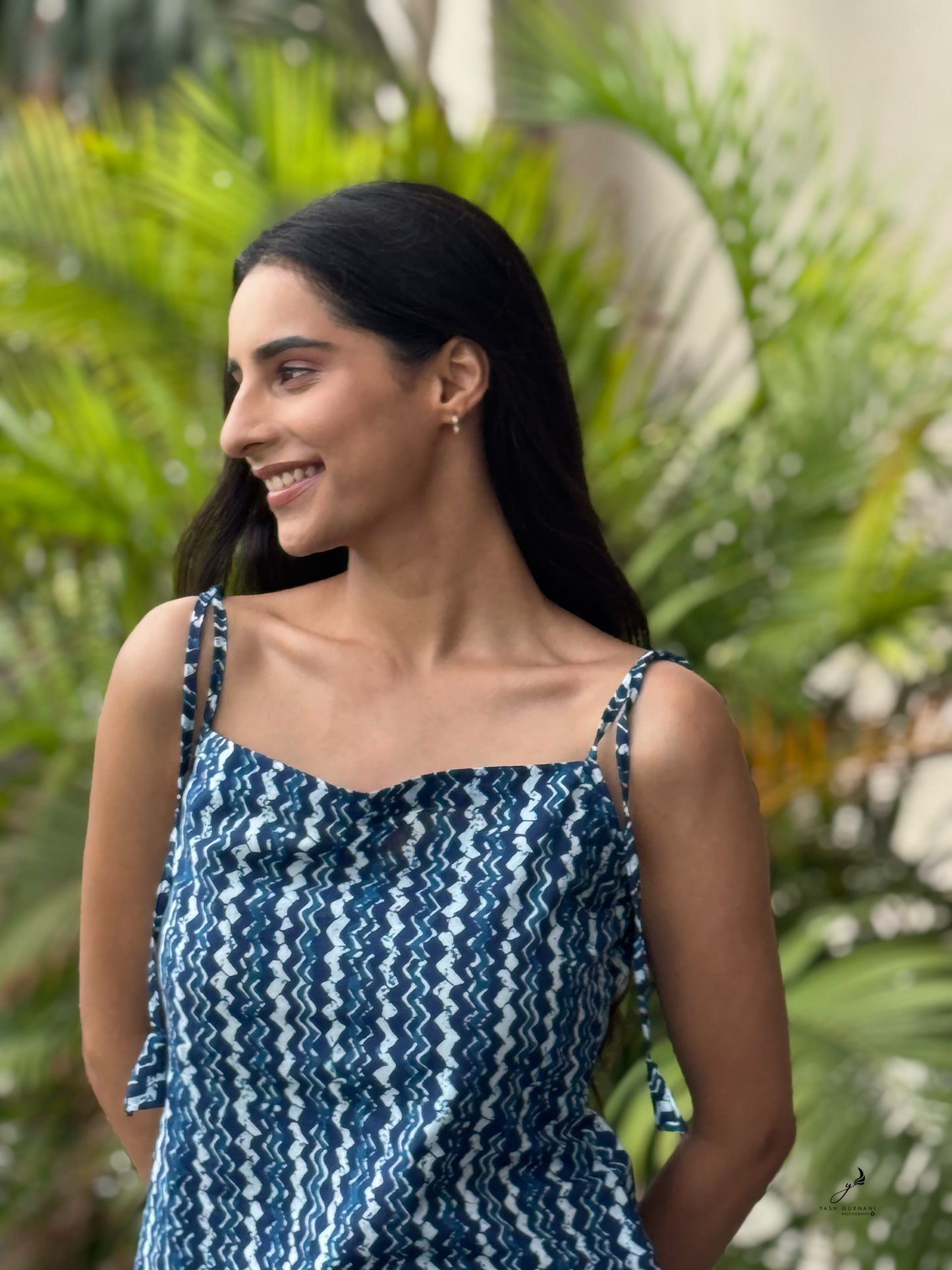 MANIRA INDIGO COTTON NOODLE STRAP SHORT KURTI