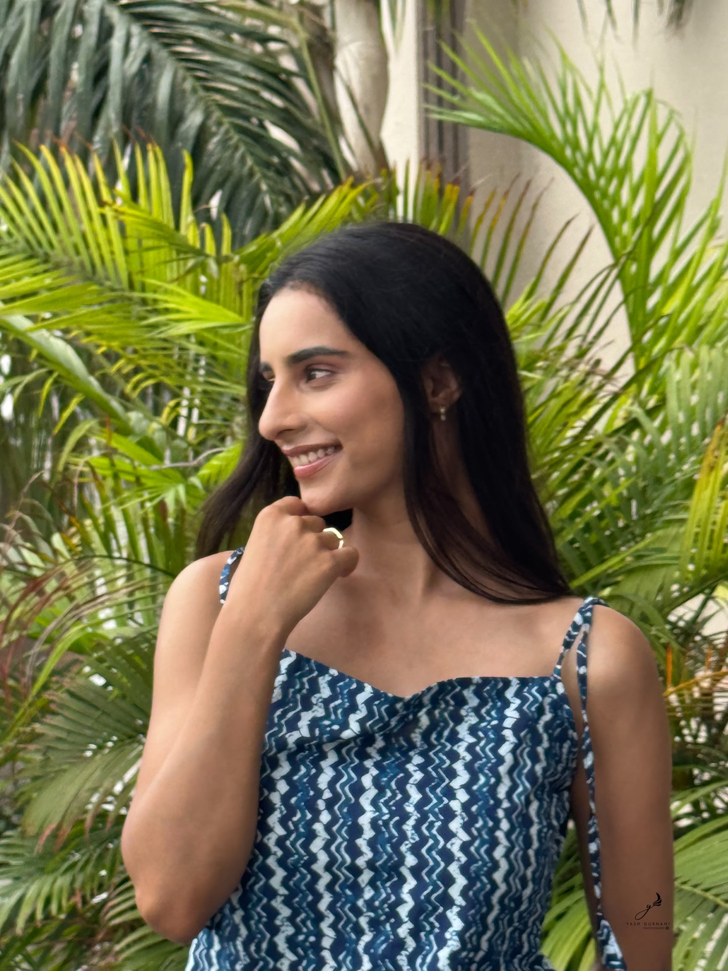 MANIRA INDIGO COTTON NOODLE STRAP SHORT KURTI