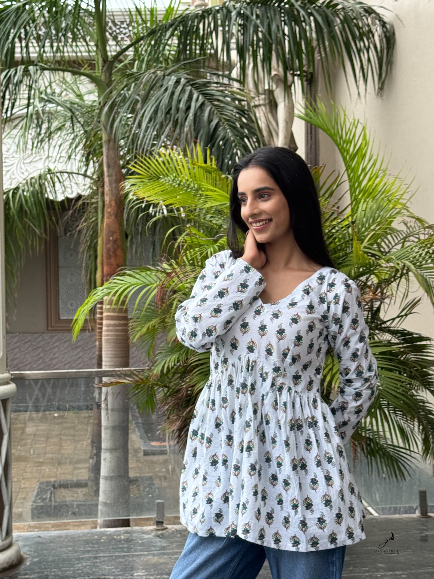 TANVITHA COTTON FLORAL FULL SLEEVES KURTI