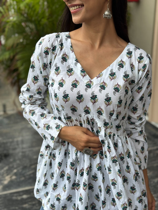 TANVITHA COTTON FLORAL FULL SLEEVES KURTI