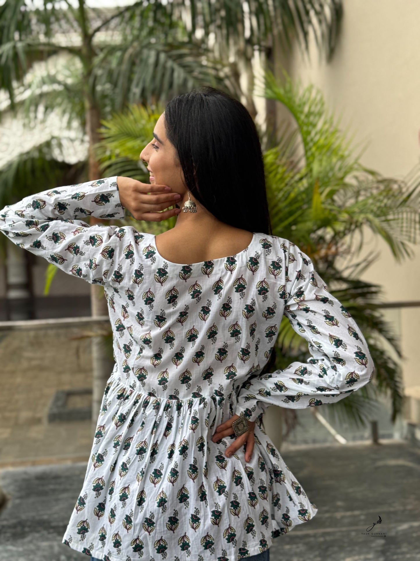 TANVITHA COTTON FLORAL FULL SLEEVES KURTI