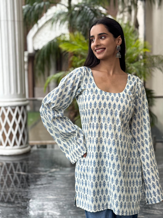 VRITTIKA COTTON BELL SLEEVES SHORT KURTI