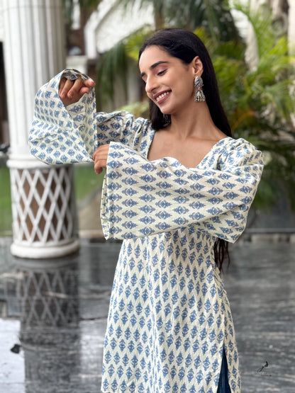 VRITTIKA COTTON BELL SLEEVES SHORT KURTI